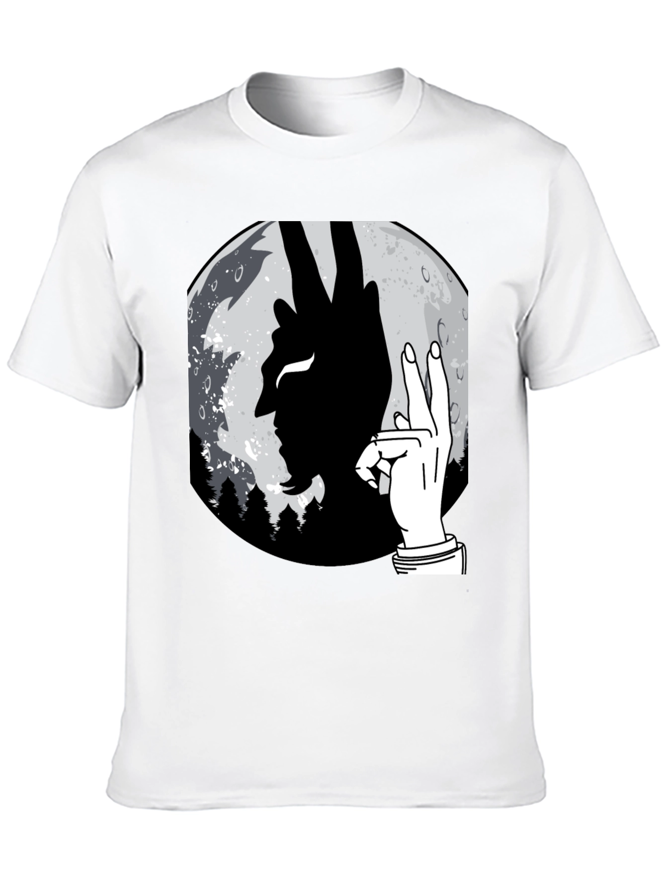 Devil Hand Sign Moon T-Shirt - Unique Graphic Tee