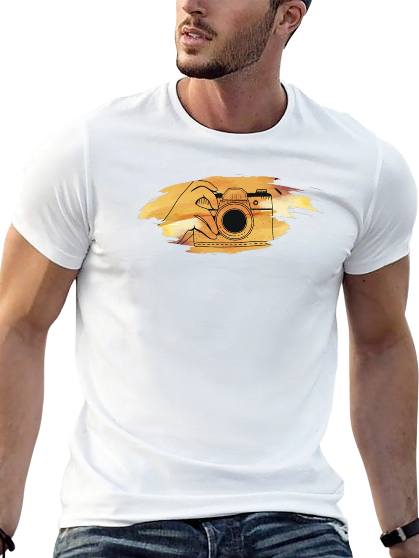 Retro Camera Graphic Tee - Black Cotton T-Shirt