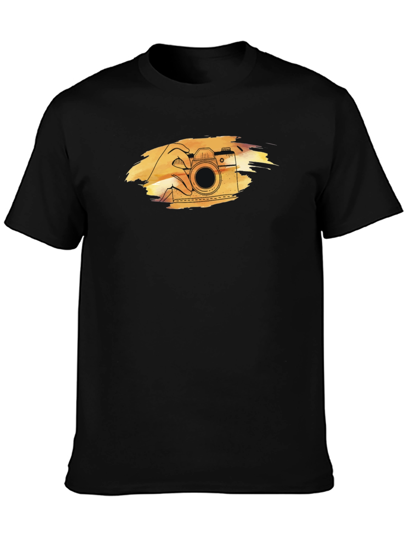 Retro Camera Graphic Tee - Black Cotton T-Shirt