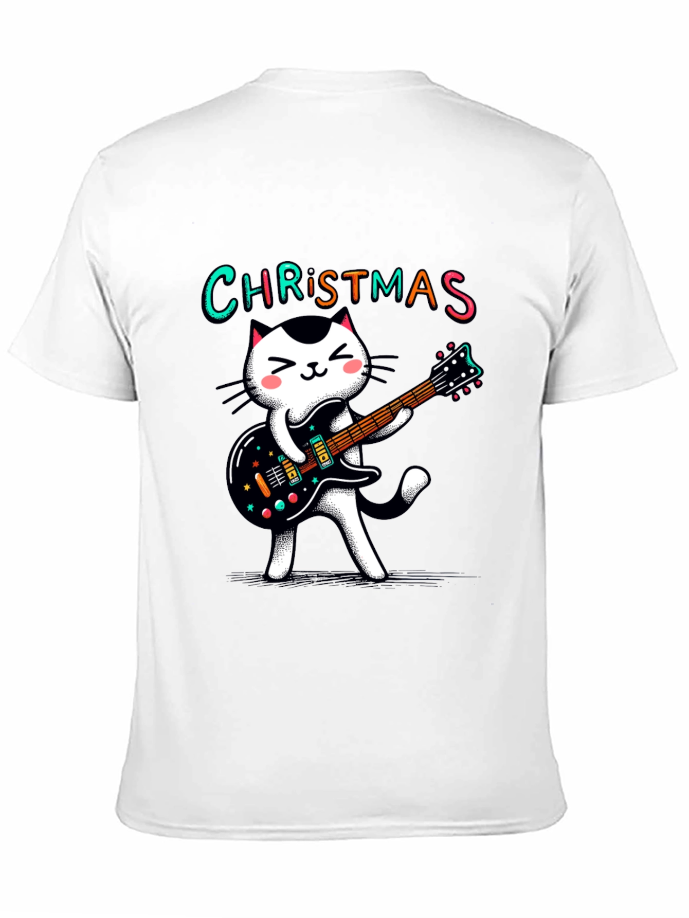 Christmas Cat Guitar T-Shirt - Holiday Style