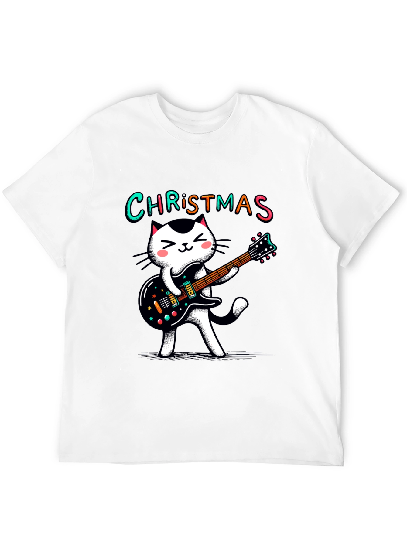 Christmas Cat Guitar T-Shirt - Holiday Style