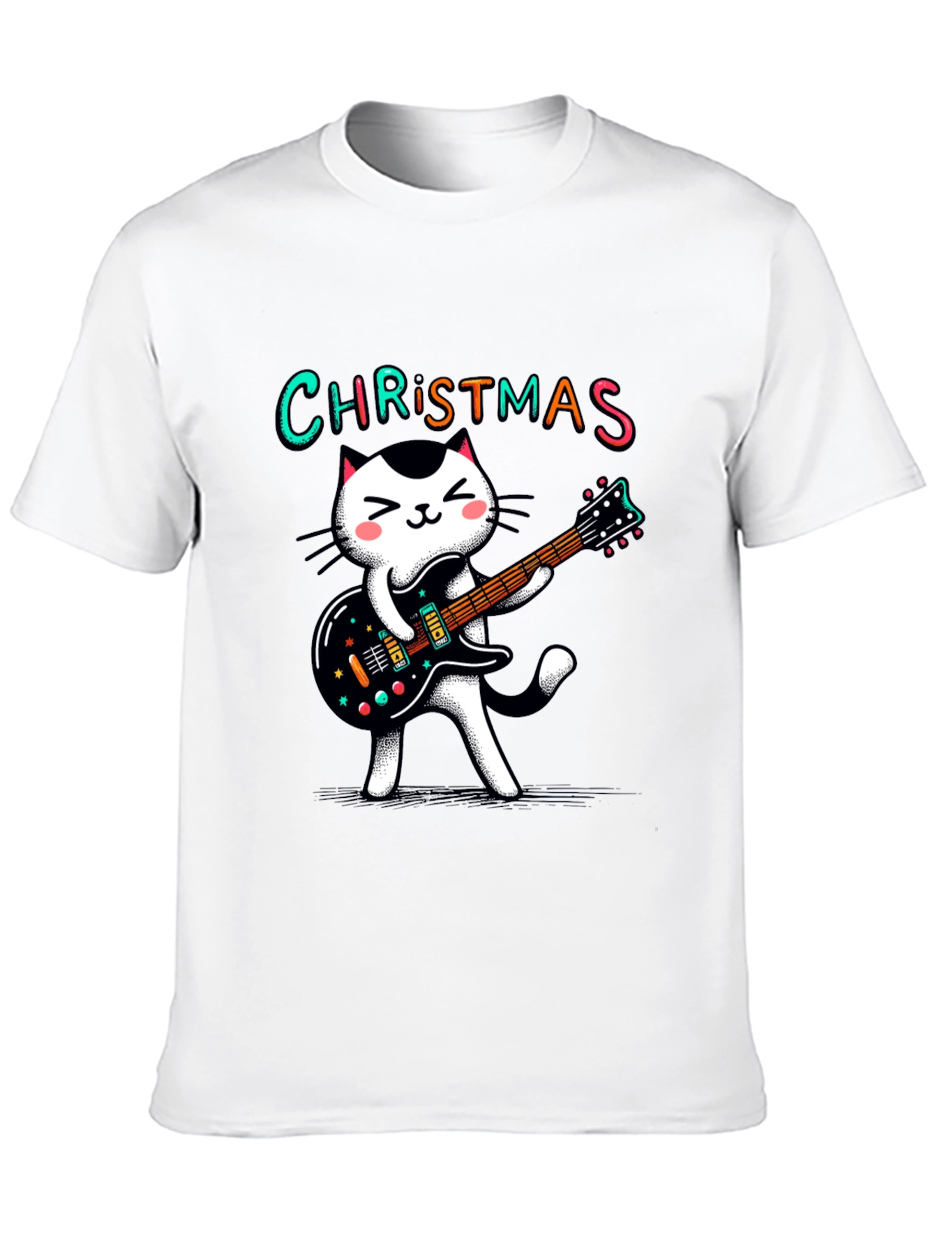 Christmas Cat Guitar T-Shirt - Holiday Style