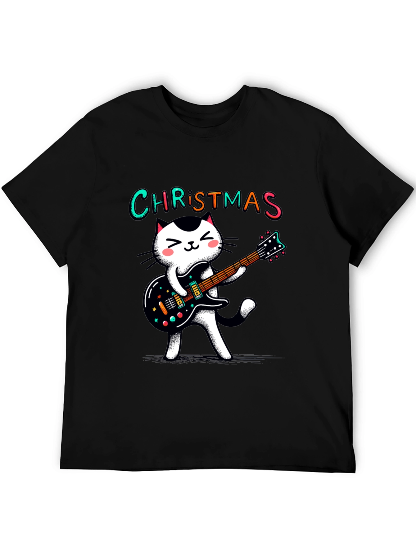 Christmas Cat Guitar T-Shirt - Holiday Style