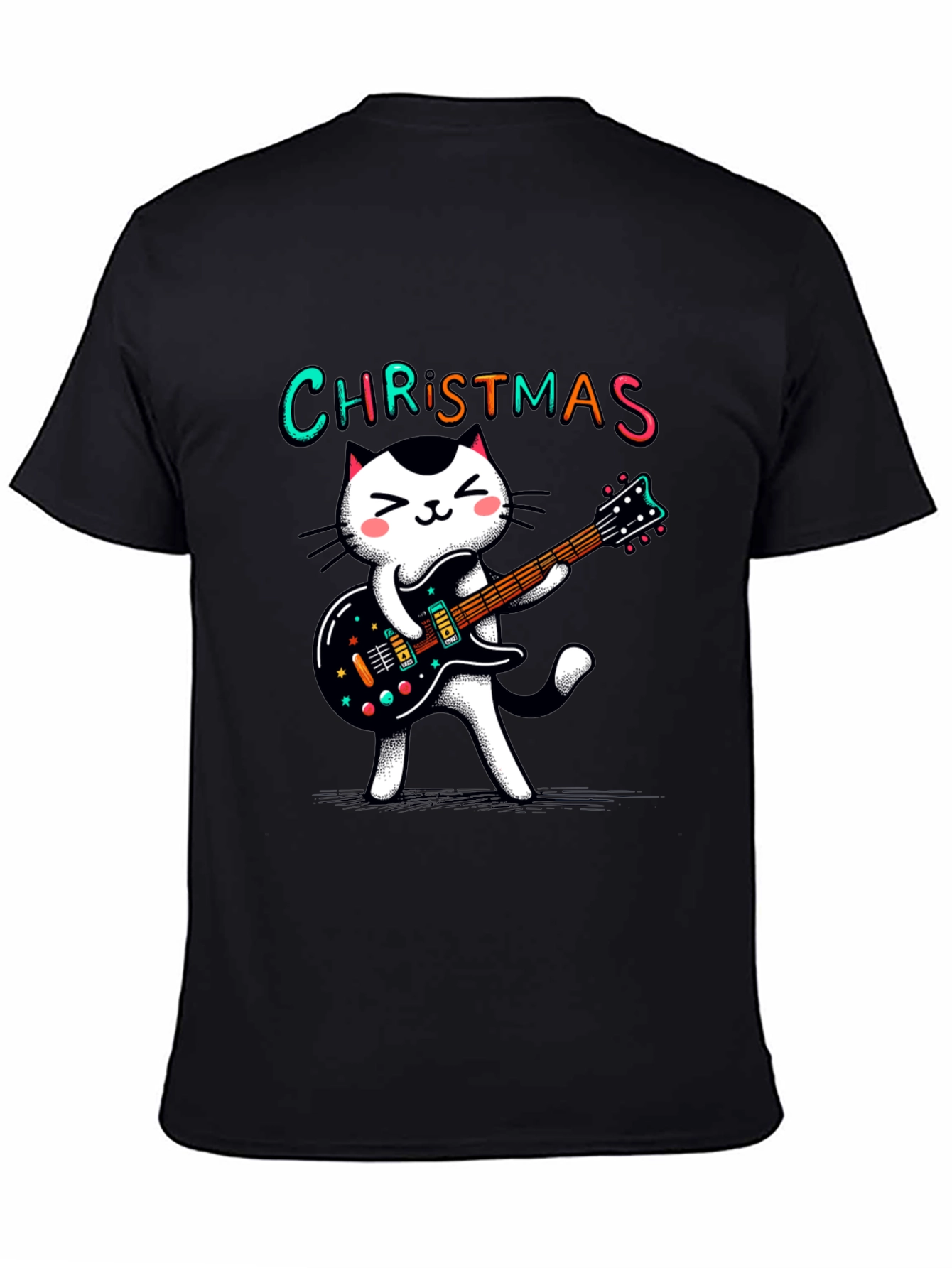 Christmas Cat Guitar T-Shirt - Holiday Style