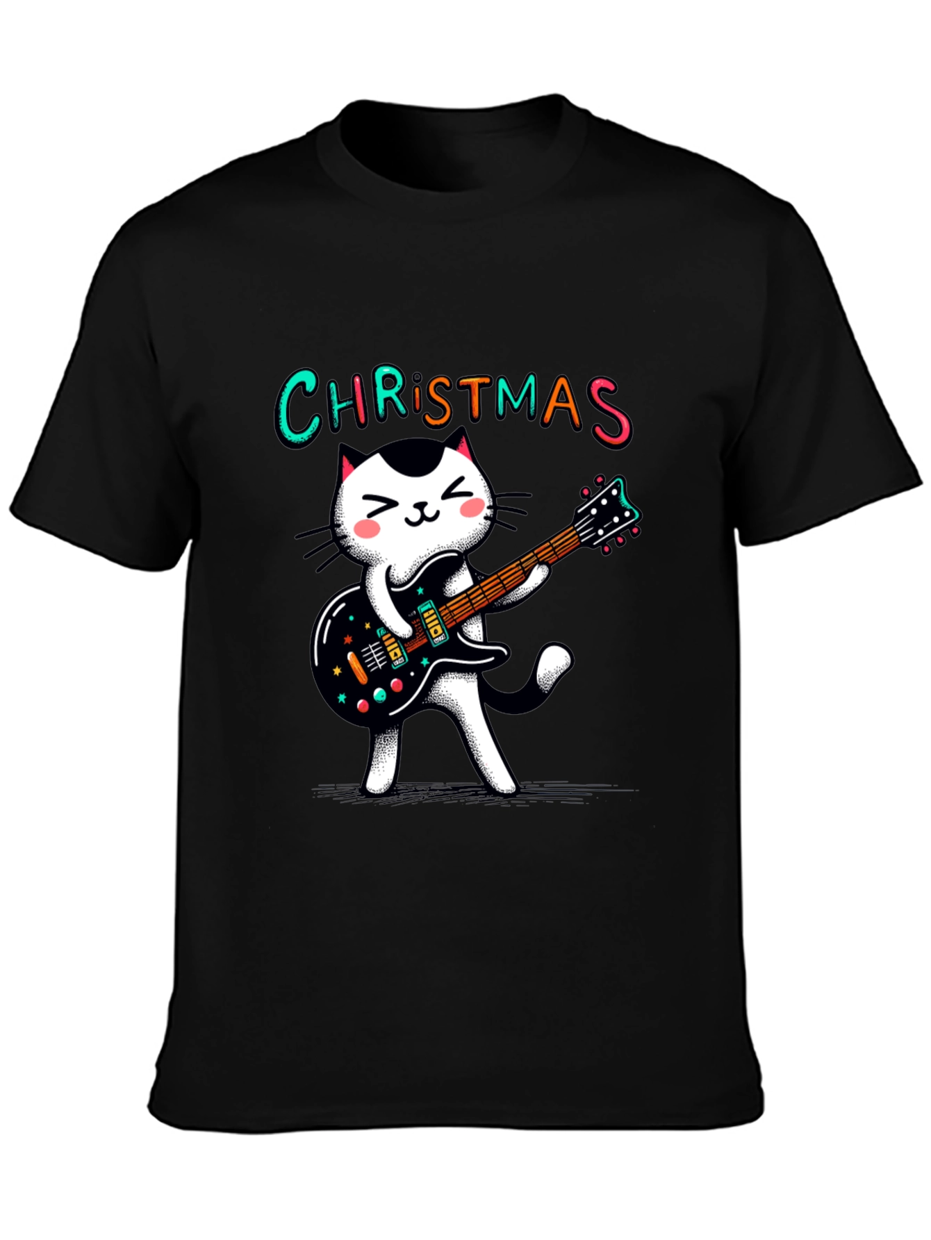 Christmas Cat Guitar T-Shirt - Holiday Style