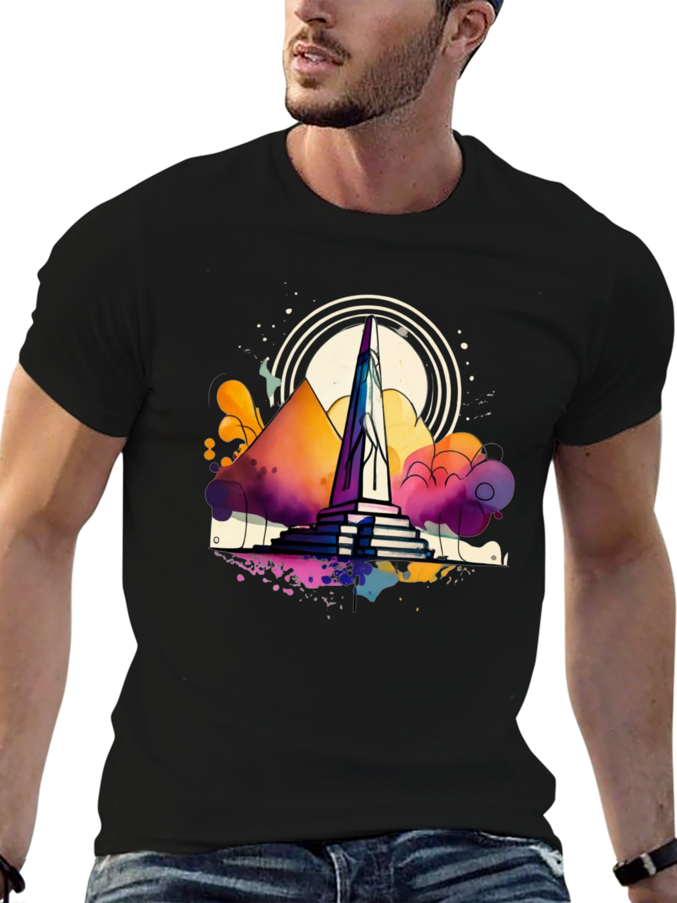 Abstract Obelisk Graphic Tee - Mens Black T-Shirt