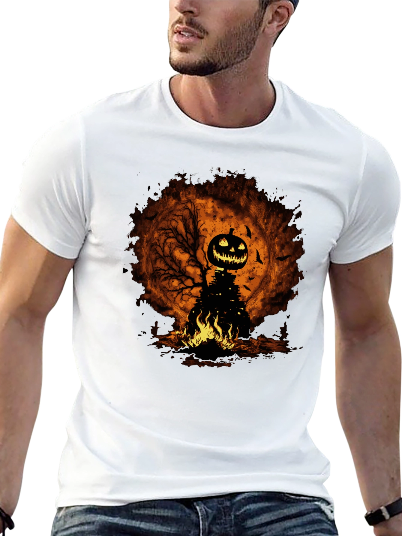 Halloween Pumpkin Head Black T-Shirt