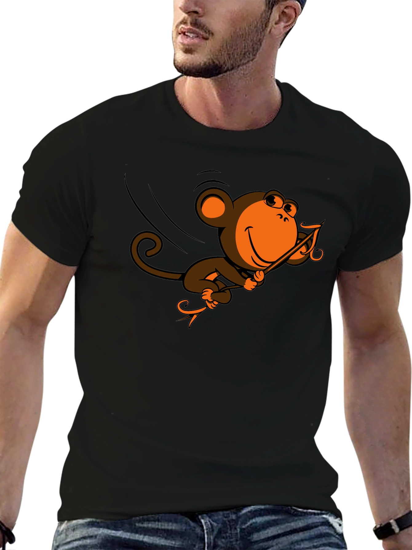 Monkey Swinging T-Shirt - Fun Cartoon Design