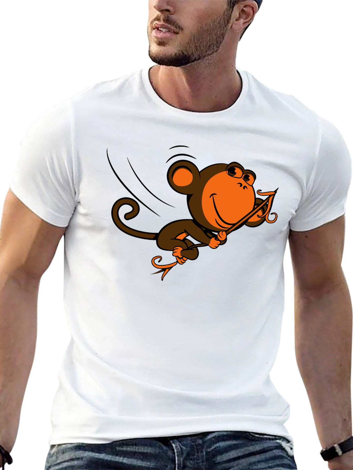 Monkey Swinging T-Shirt - Fun Cartoon Design