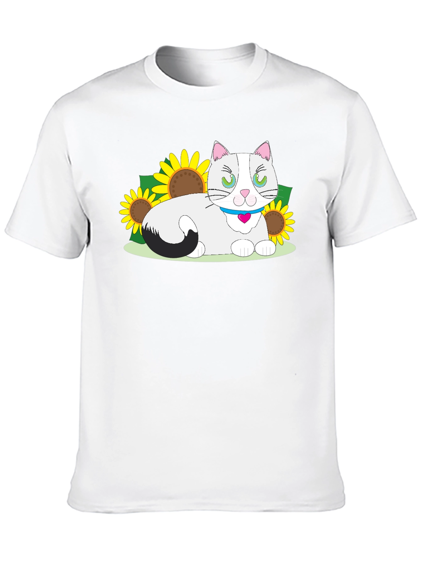Cat & Sunflower Graphic T-Shirt