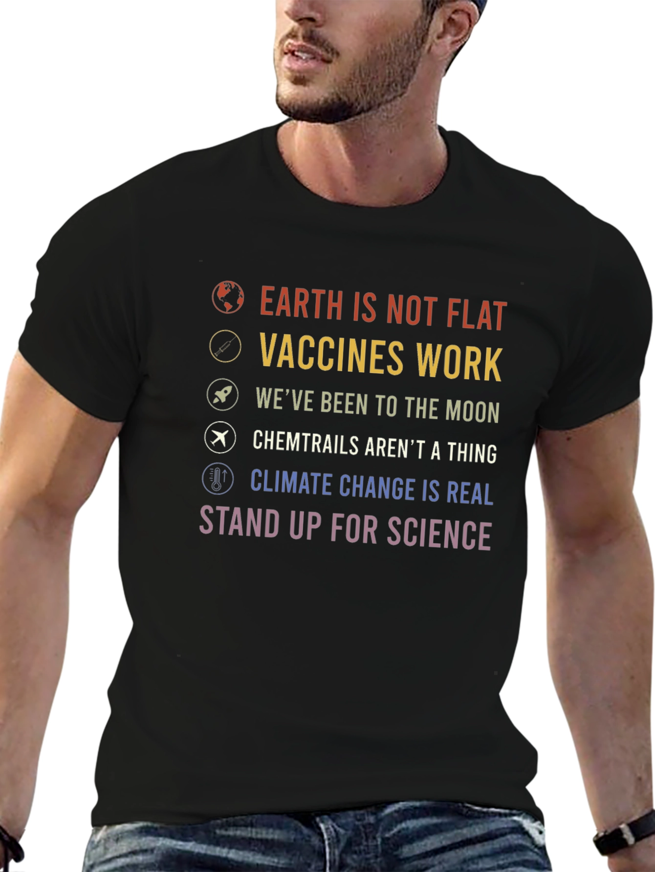 Science Advocacy T-Shirt: Earth Vaccines Moon Climate