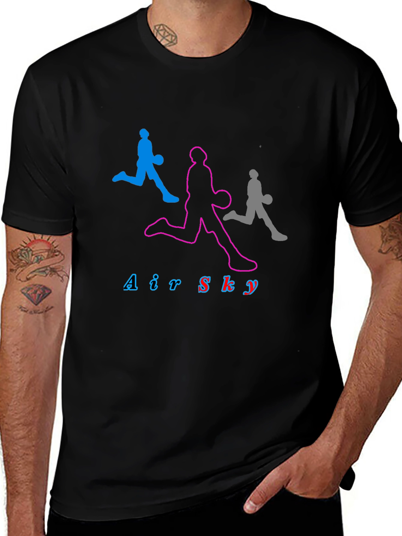Air Sky Graphic Tee - Black Cotton Basketball Shirt