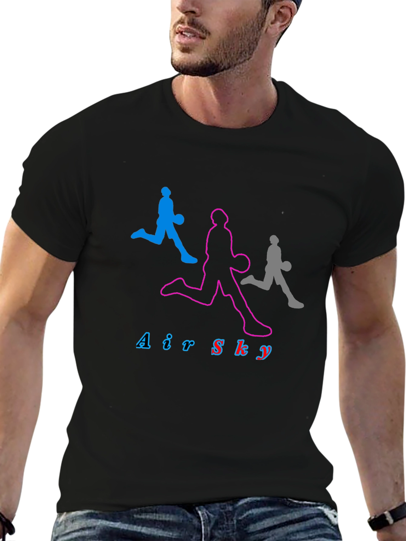 Air Sky Graphic Tee - Black Cotton Basketball Shirt