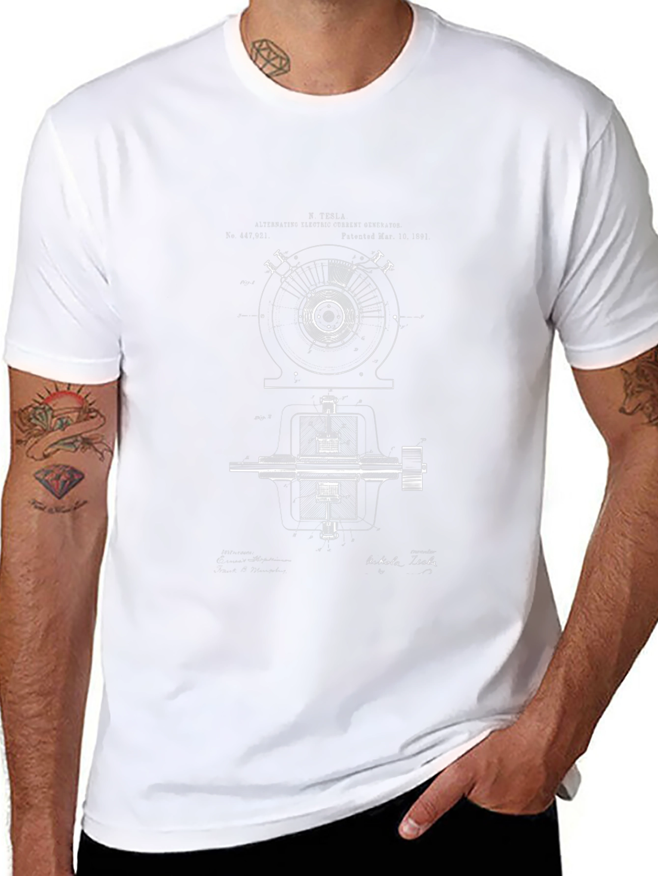 Tesla Blueprint Graphic T-Shirt - Black
