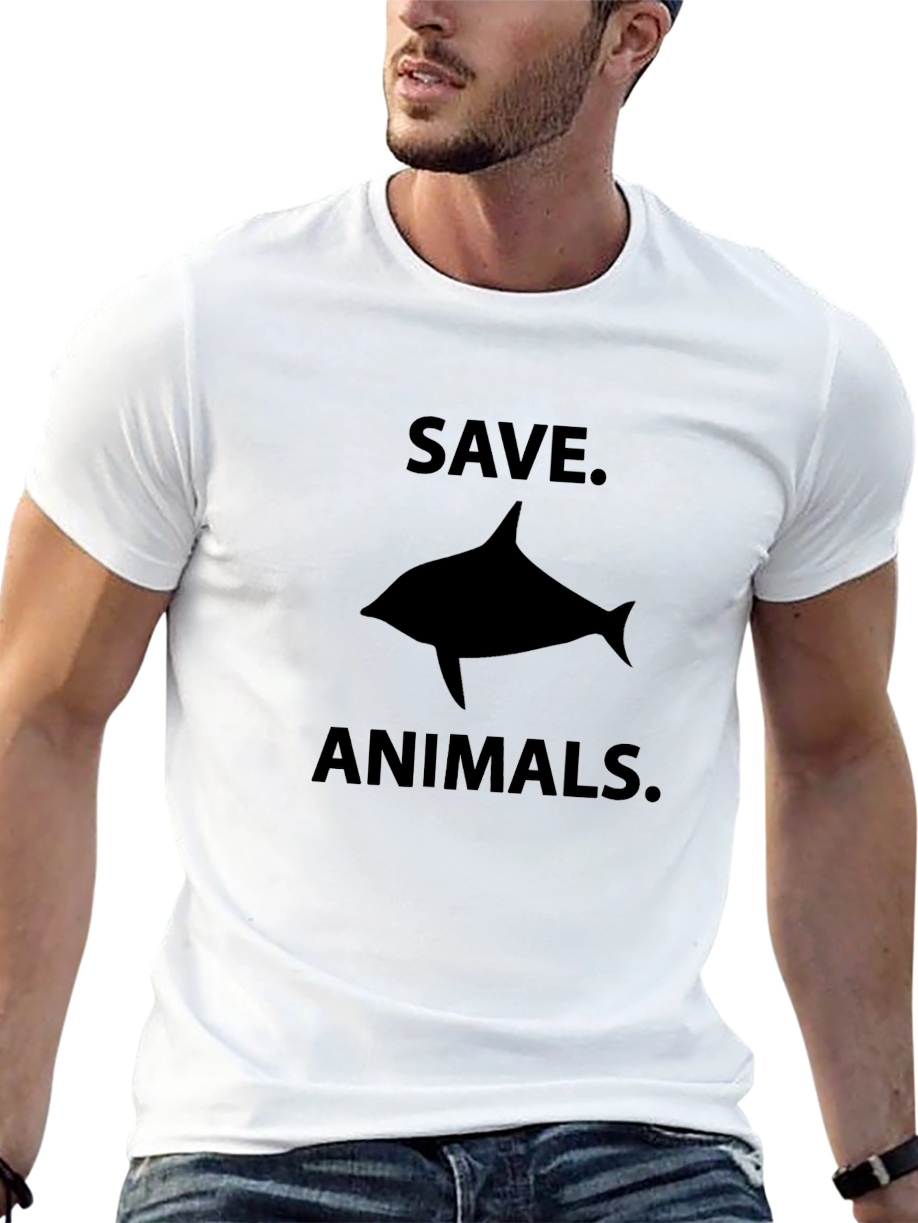 Save Animals T-Shirt - Black Dolphin Graphic