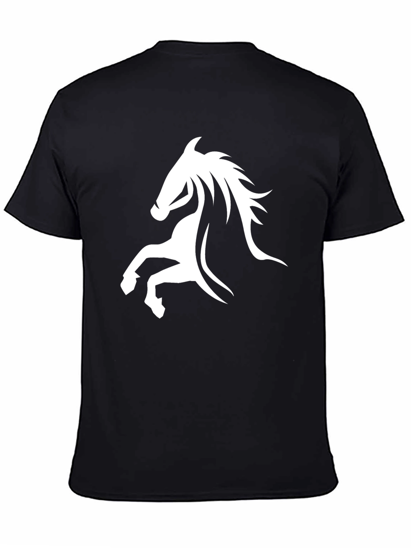 Black Tee with White Horse Graphic