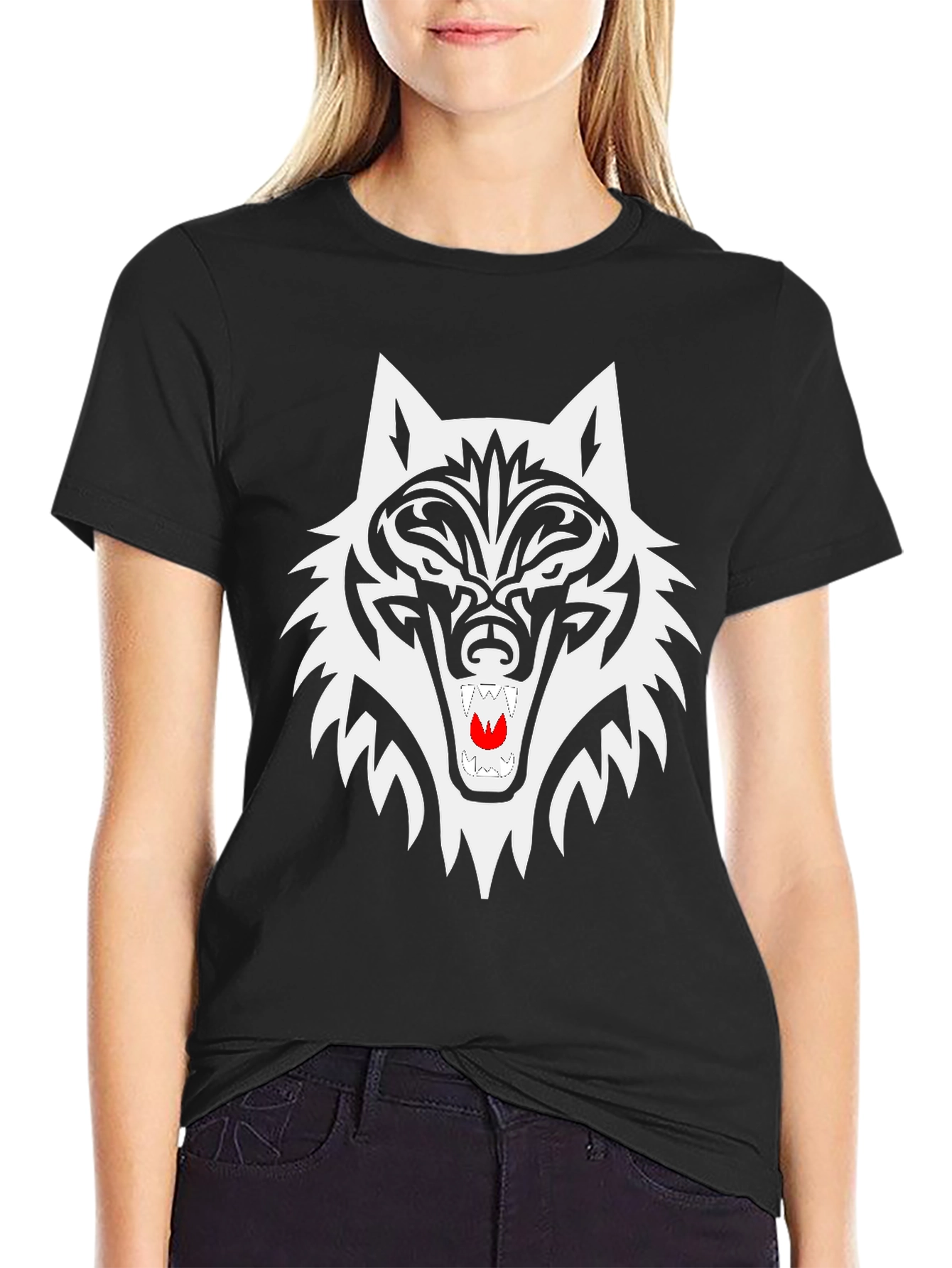 Black Wolf Graphic Tee - Tribal Style