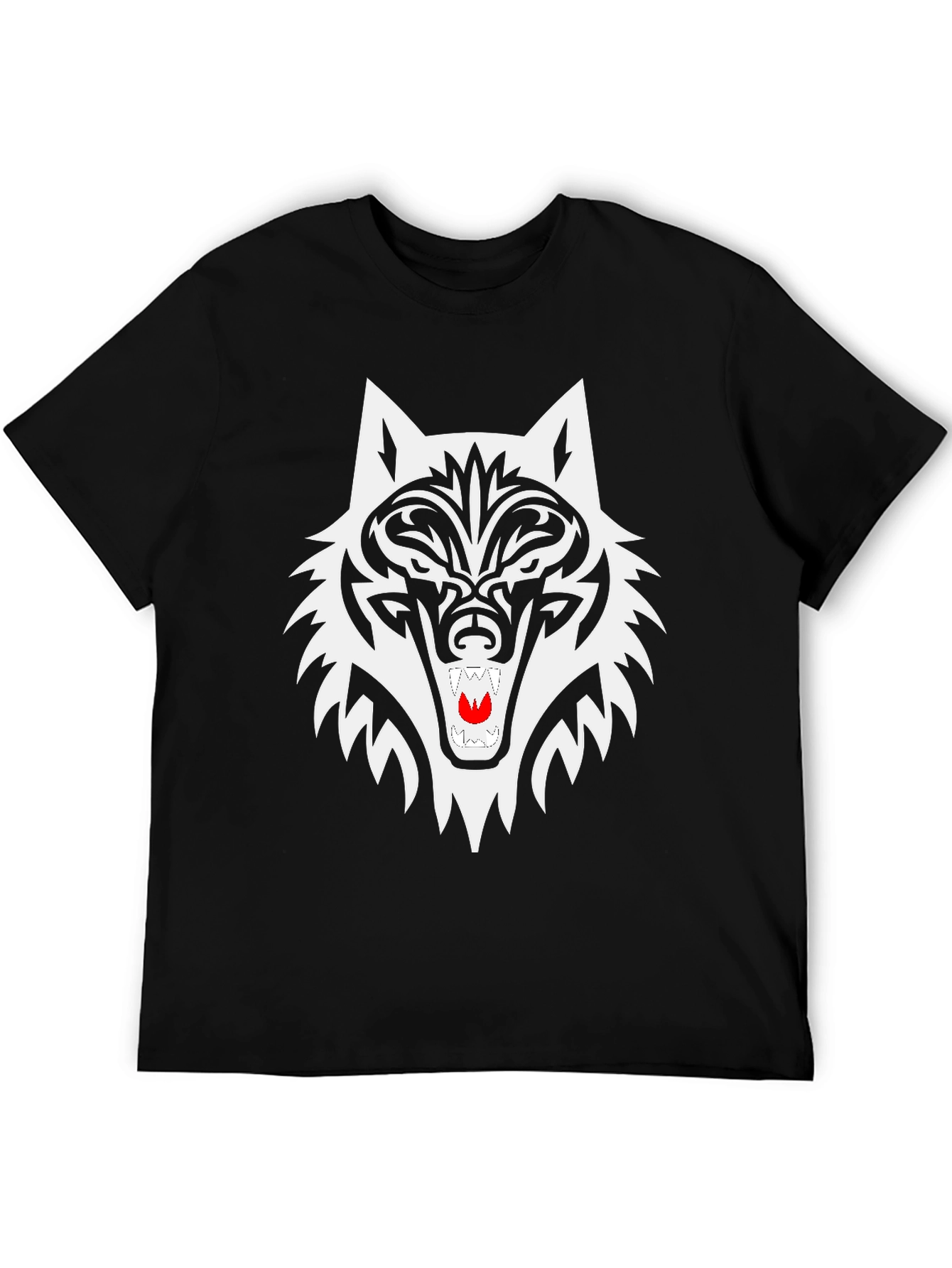 Black Wolf Graphic Tee - Tribal Style