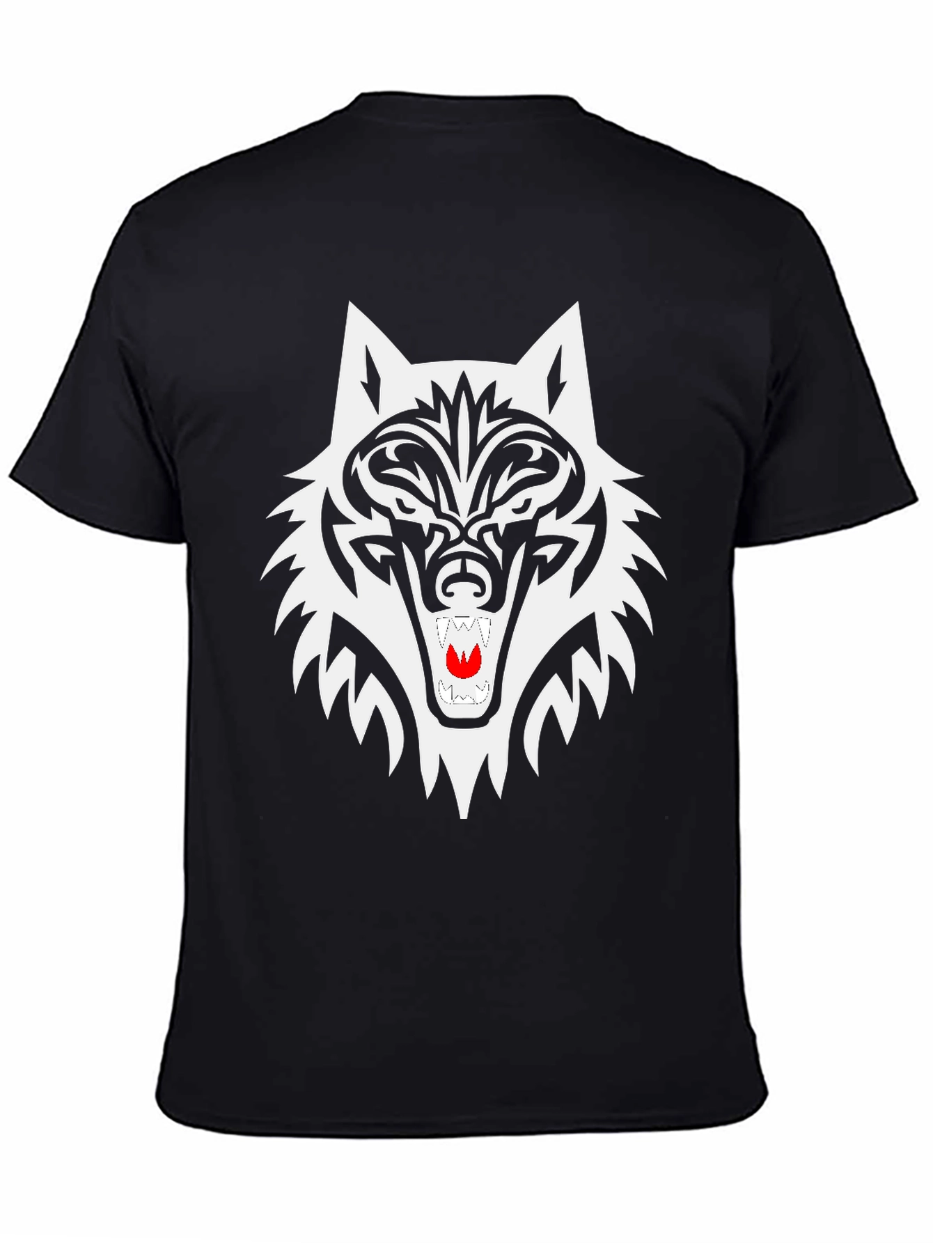 Black Wolf Graphic Tee - Tribal Style