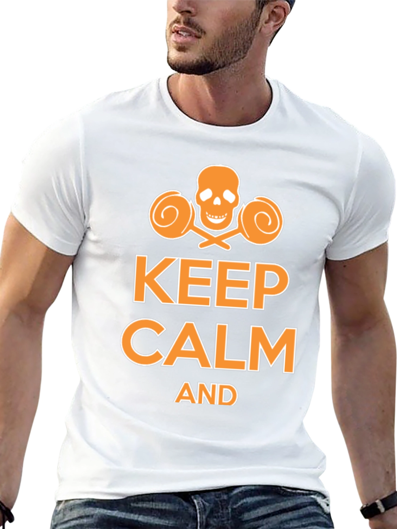 Keep Calm Funny Skull Lollipop Graphic T-Shirt