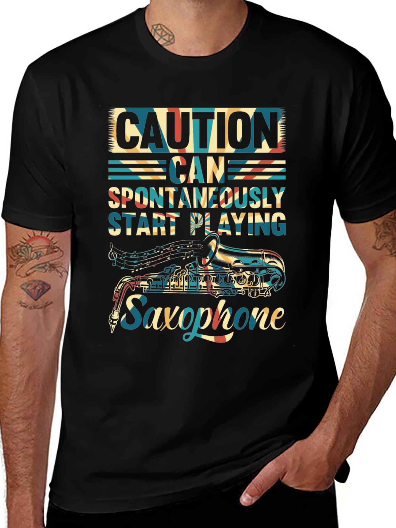 Caution Saxophone T-Shirt - Musician Gift
