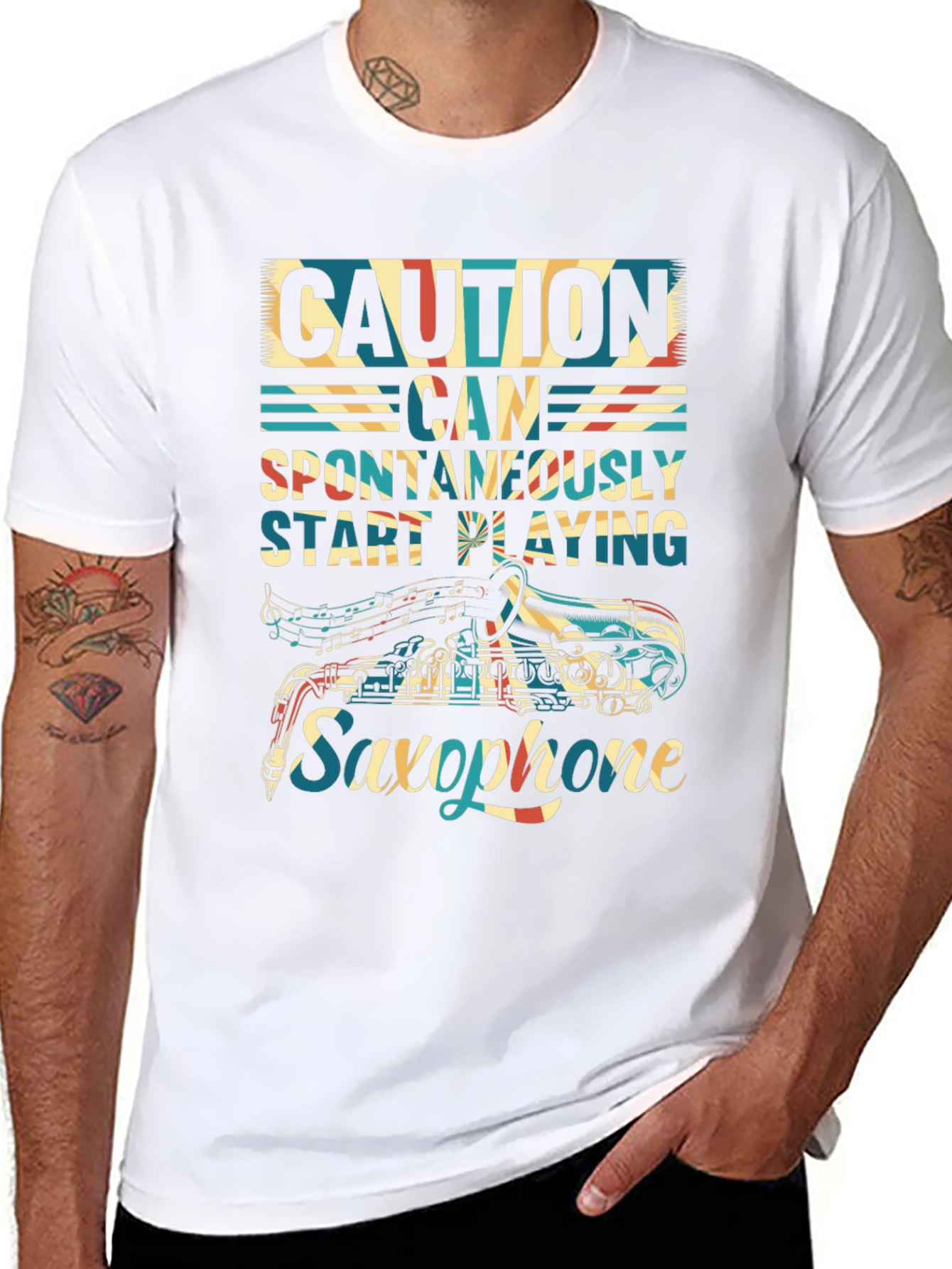 Caution Saxophone T-Shirt - Musician Gift