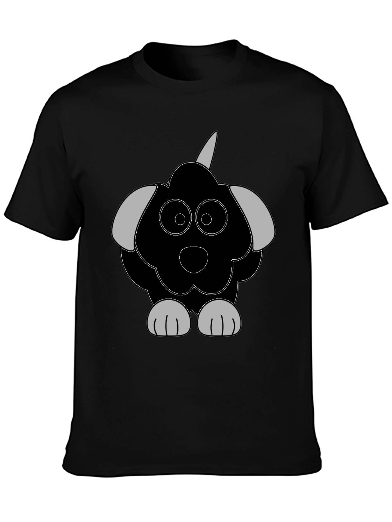 Cartoon Dog Graphic Tee - Casual Black T-Shirt
