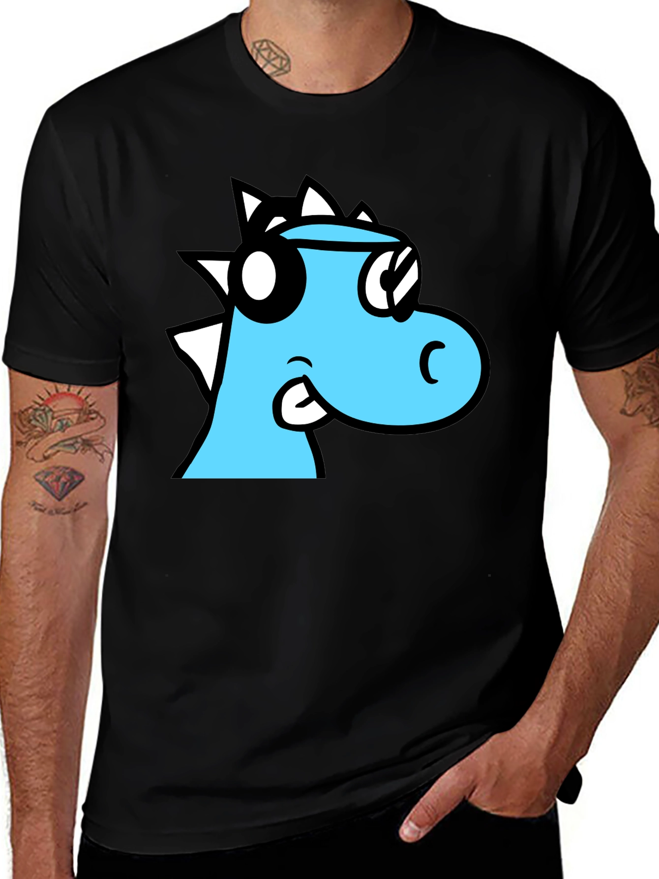 Cool Cartoon Dino Black T-Shirt