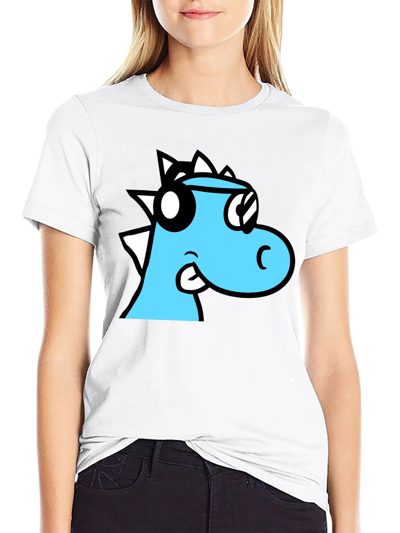 Cool Cartoon Dino Black T-Shirt