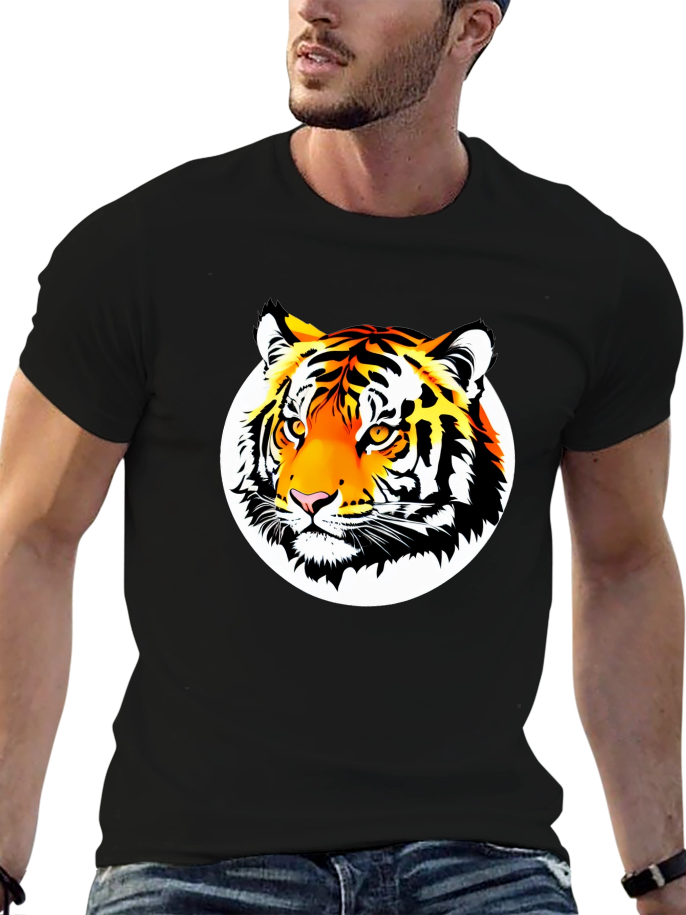 Bold Tiger Graphic Tee - Premium Black Cotton