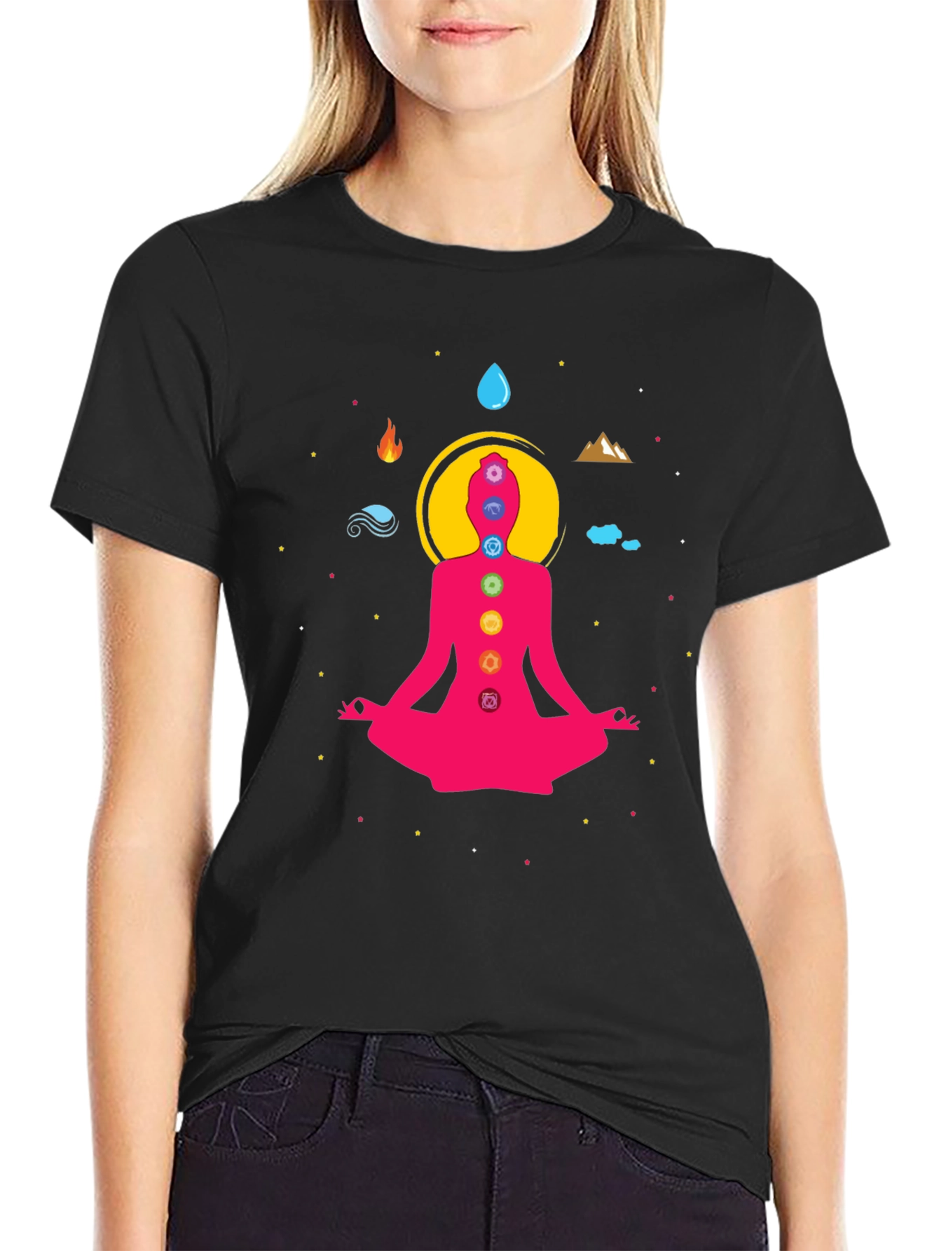 Chakra Meditation Graphic Tee - Black