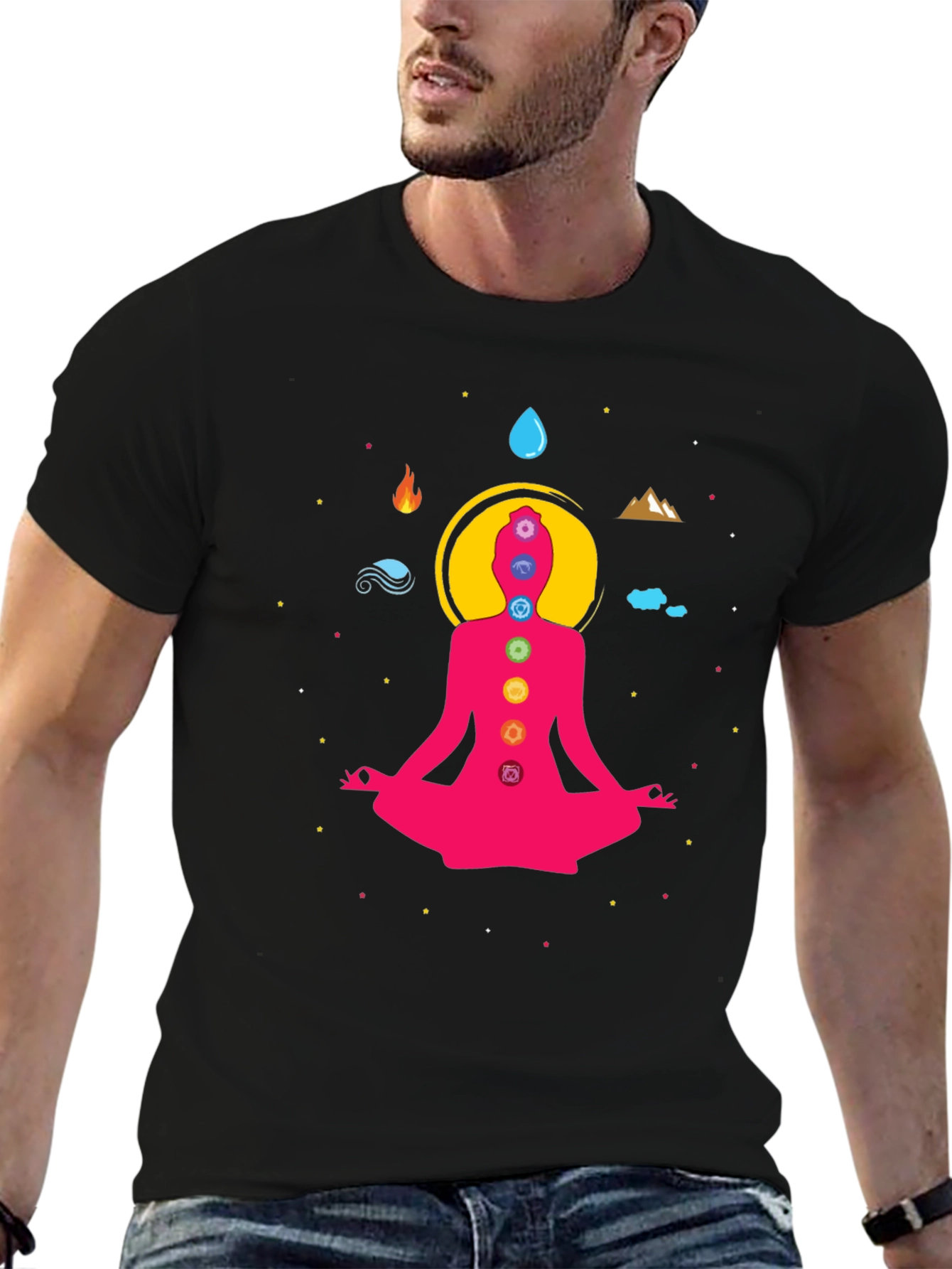 Chakra Meditation Graphic Tee - Black