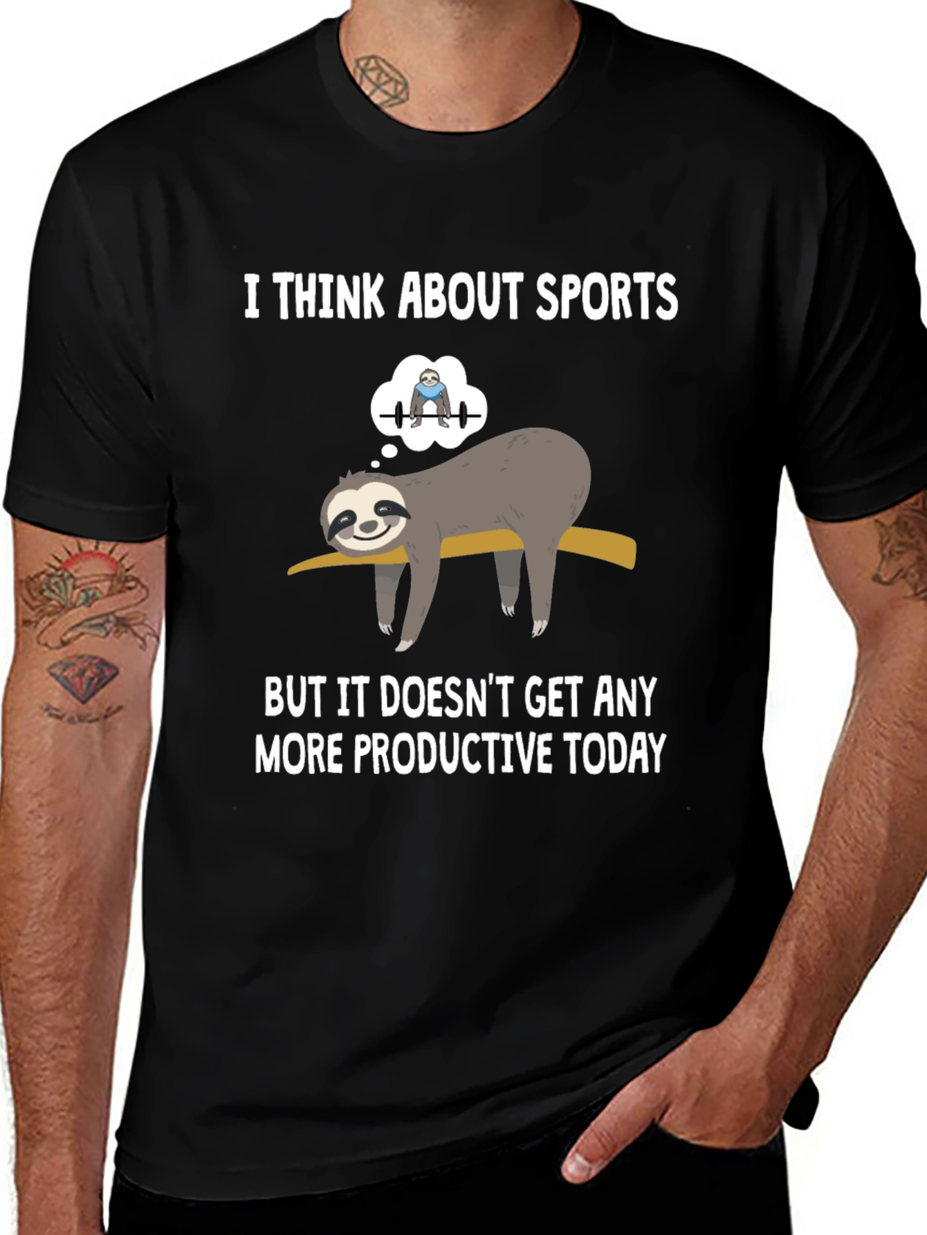 Funny Sloth Gym T-Shirt: I Think About Sports