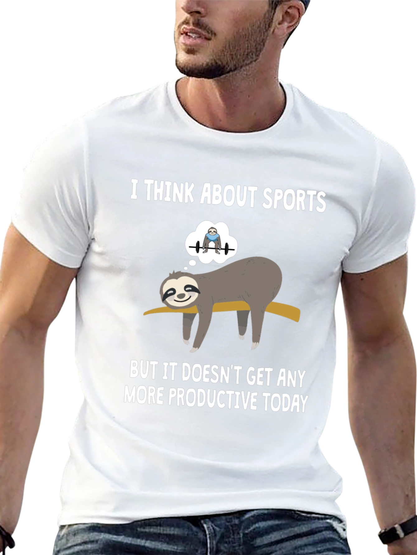 Funny Sloth Gym T-Shirt: I Think About Sports