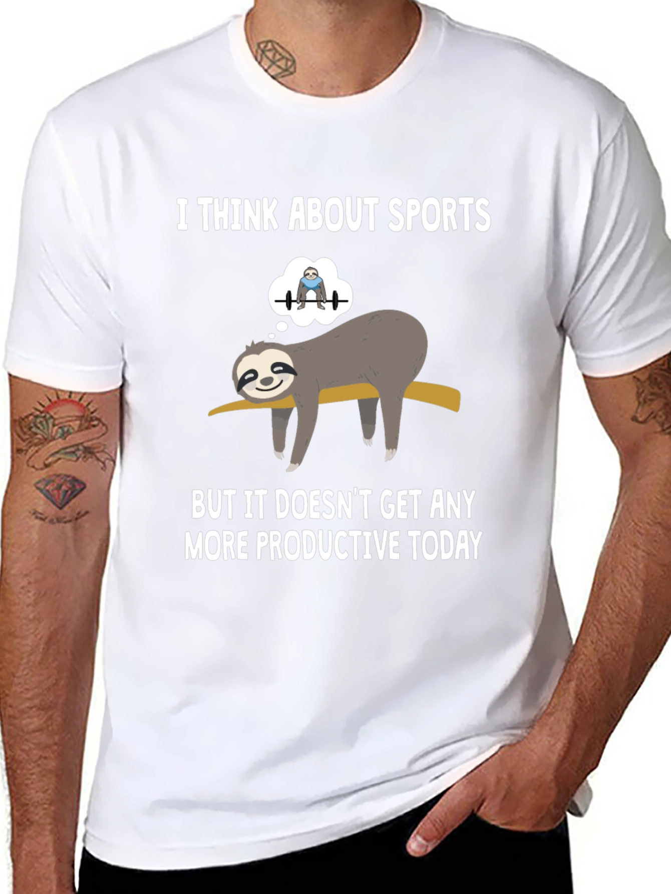 Funny Sloth Gym T-Shirt: I Think About Sports