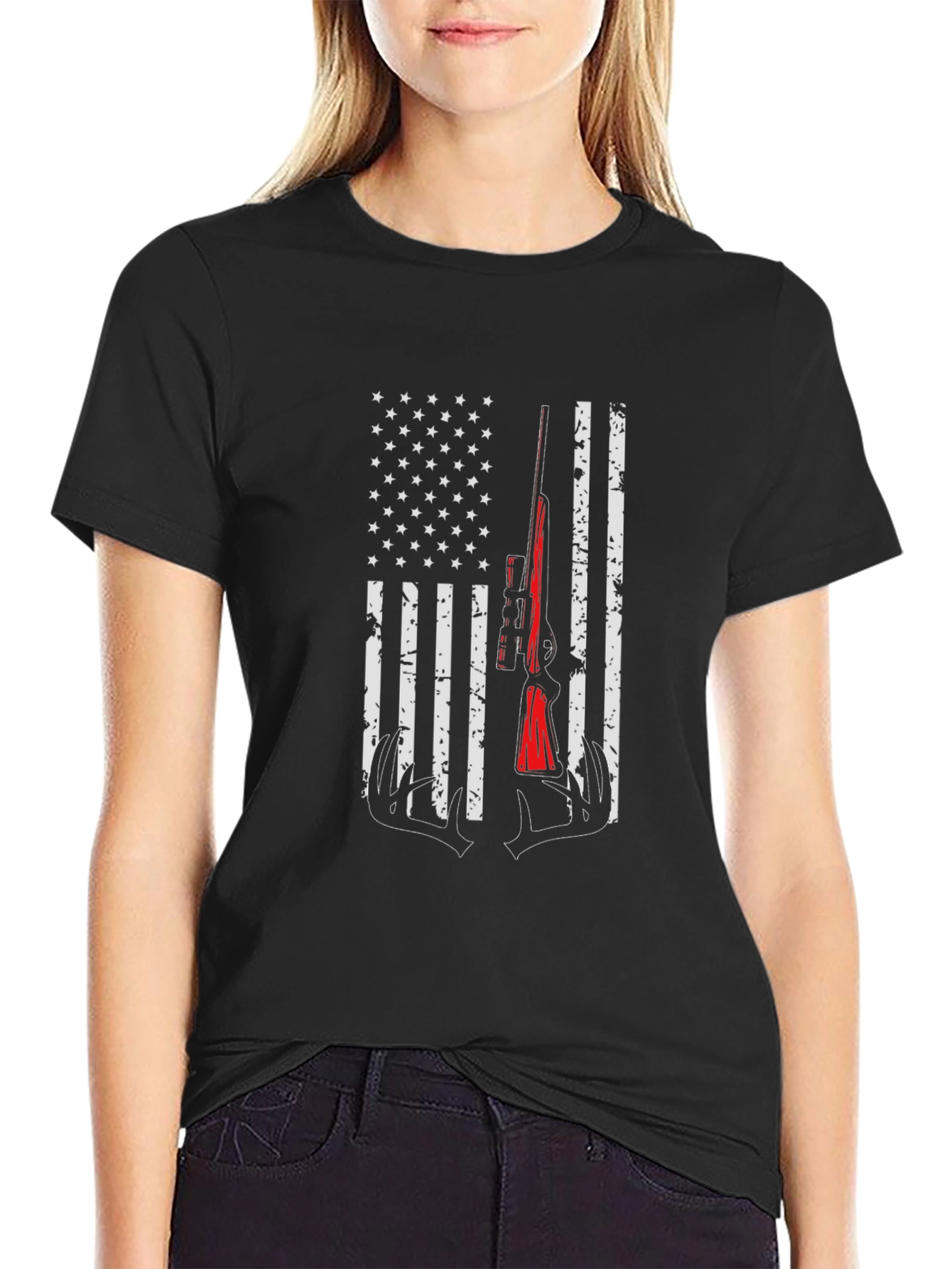 American Flag Hunting Rifle T-Shirt