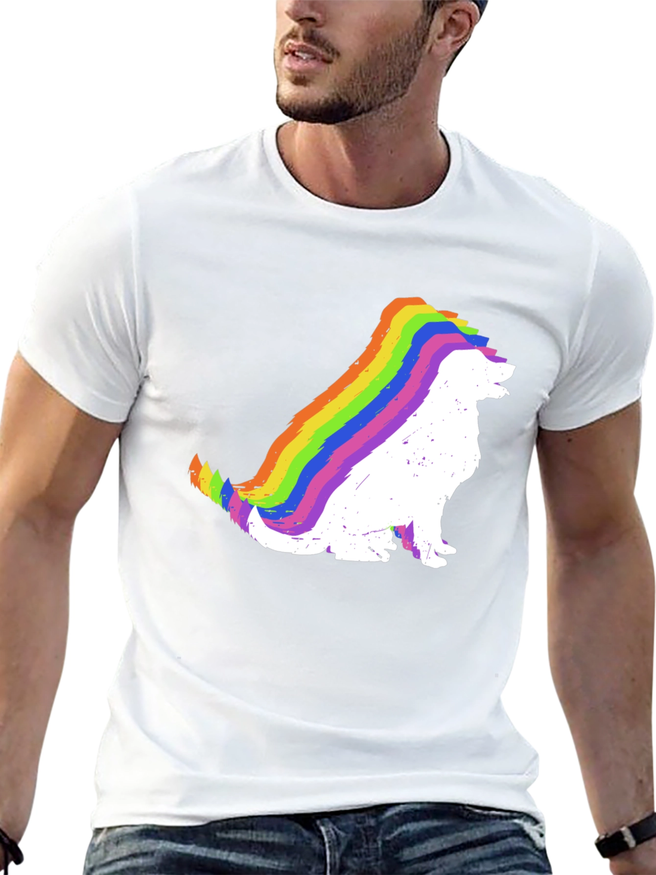 Rainbow Dog Silhouette Black T-Shirt