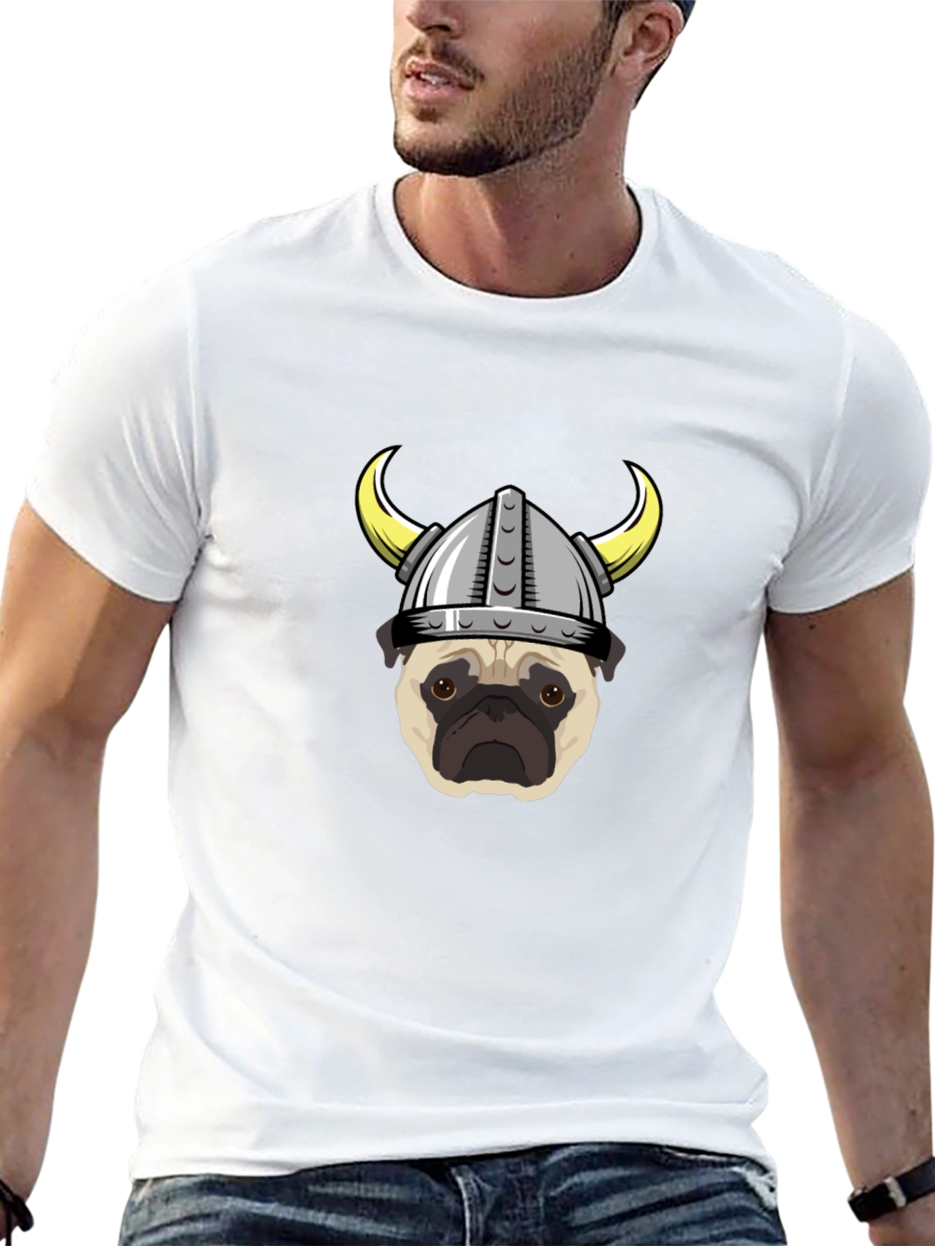 Viking Pug Graphic Tee - Black Cotton T-Shirt