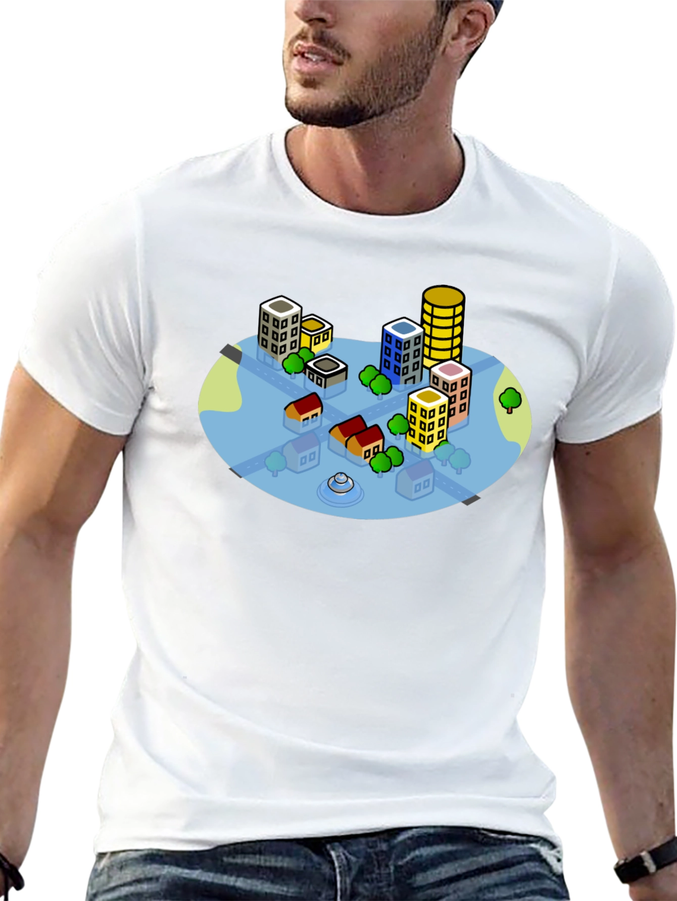 Cityscape Graphic Tee - Black Cotton T-Shirt