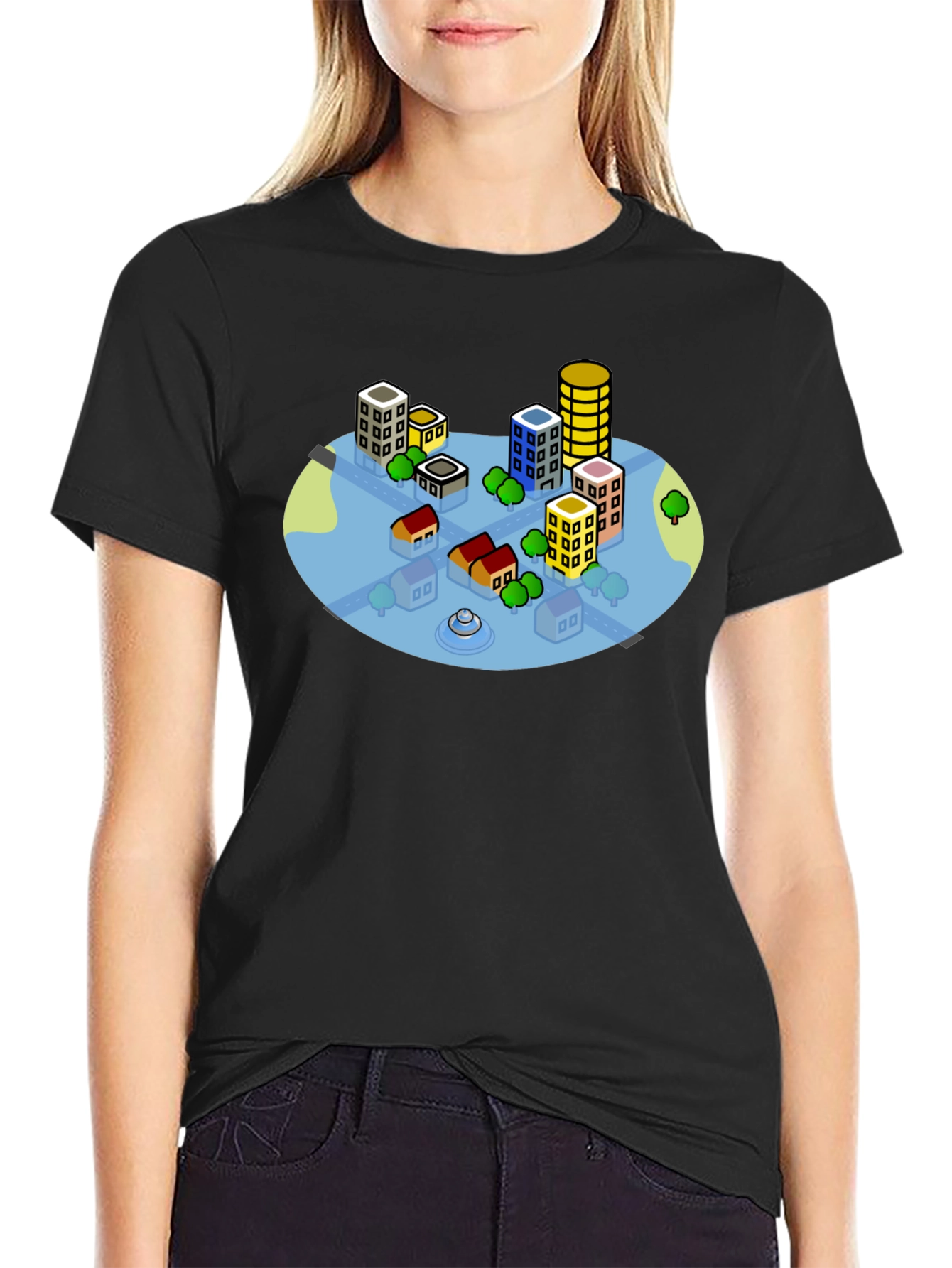 Cityscape Graphic Tee - Black Cotton T-Shirt