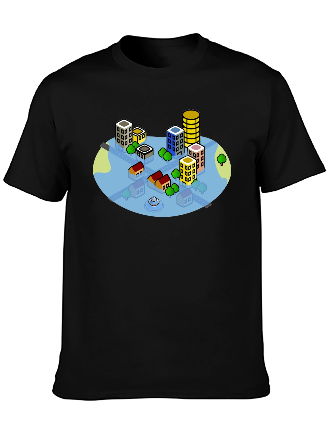 Cityscape Graphic Tee - Black Cotton T-Shirt
