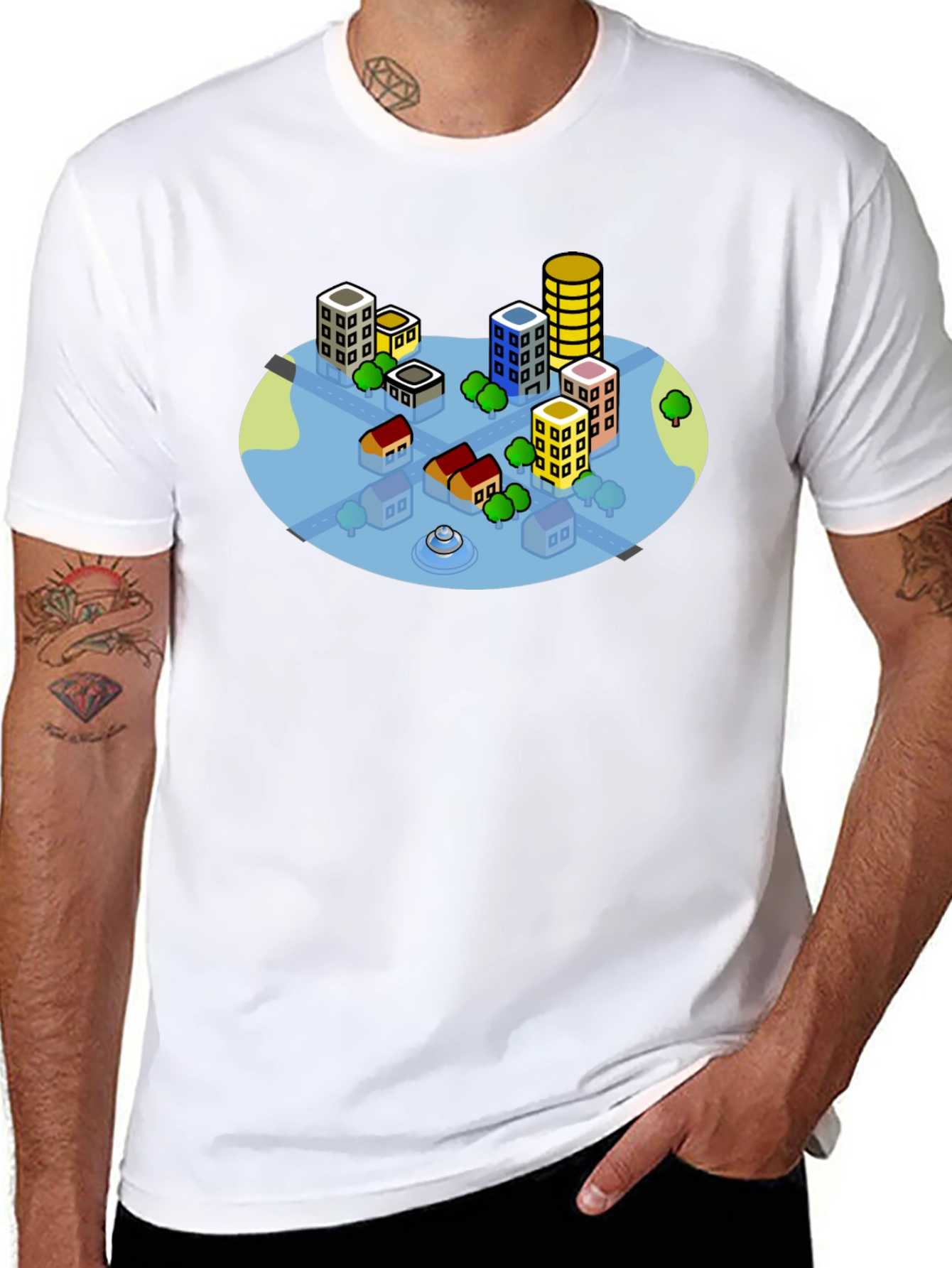 Cityscape Graphic Tee - Black Cotton T-Shirt
