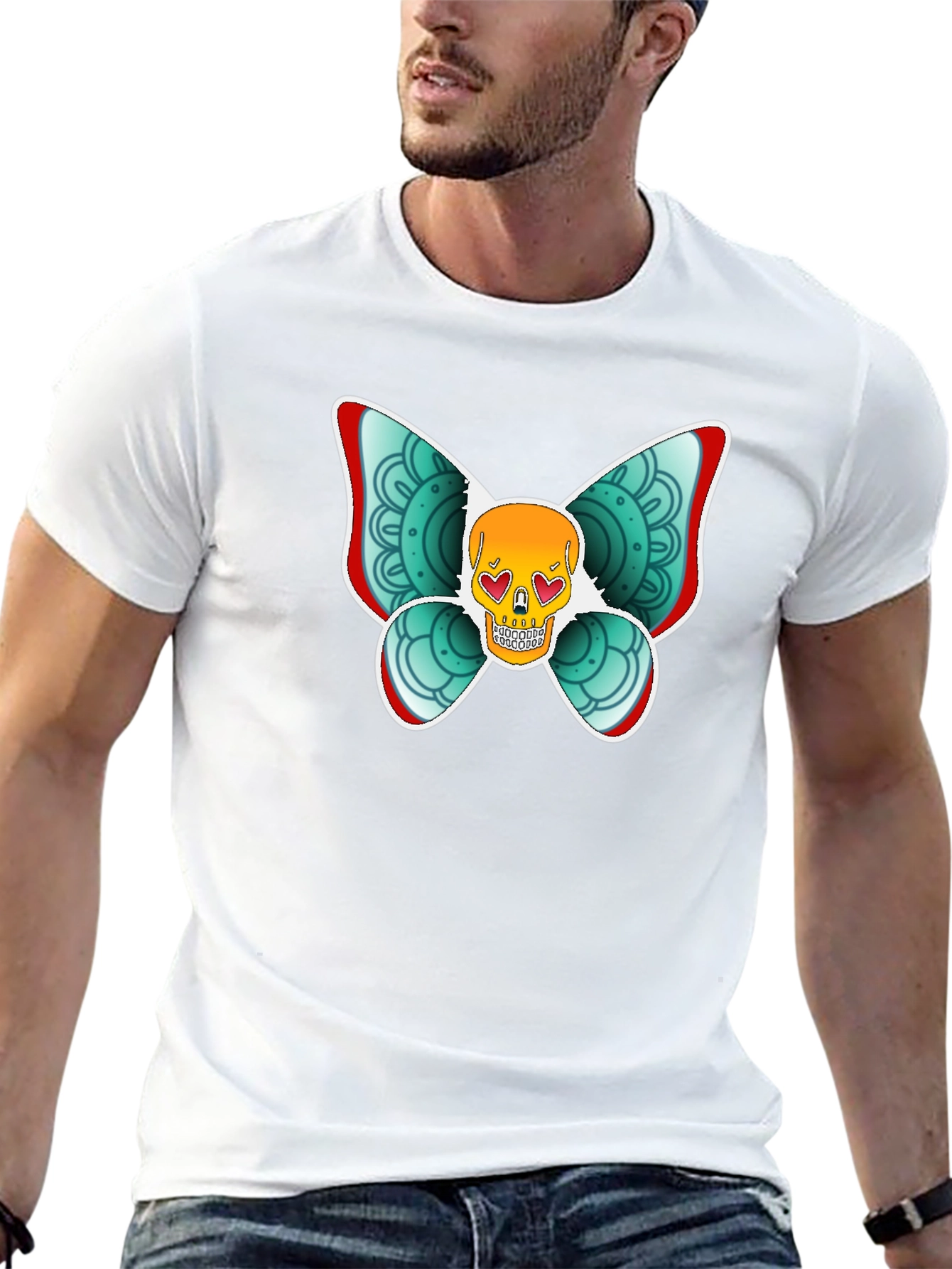 Skull Butterfly Graphic Tee - Black