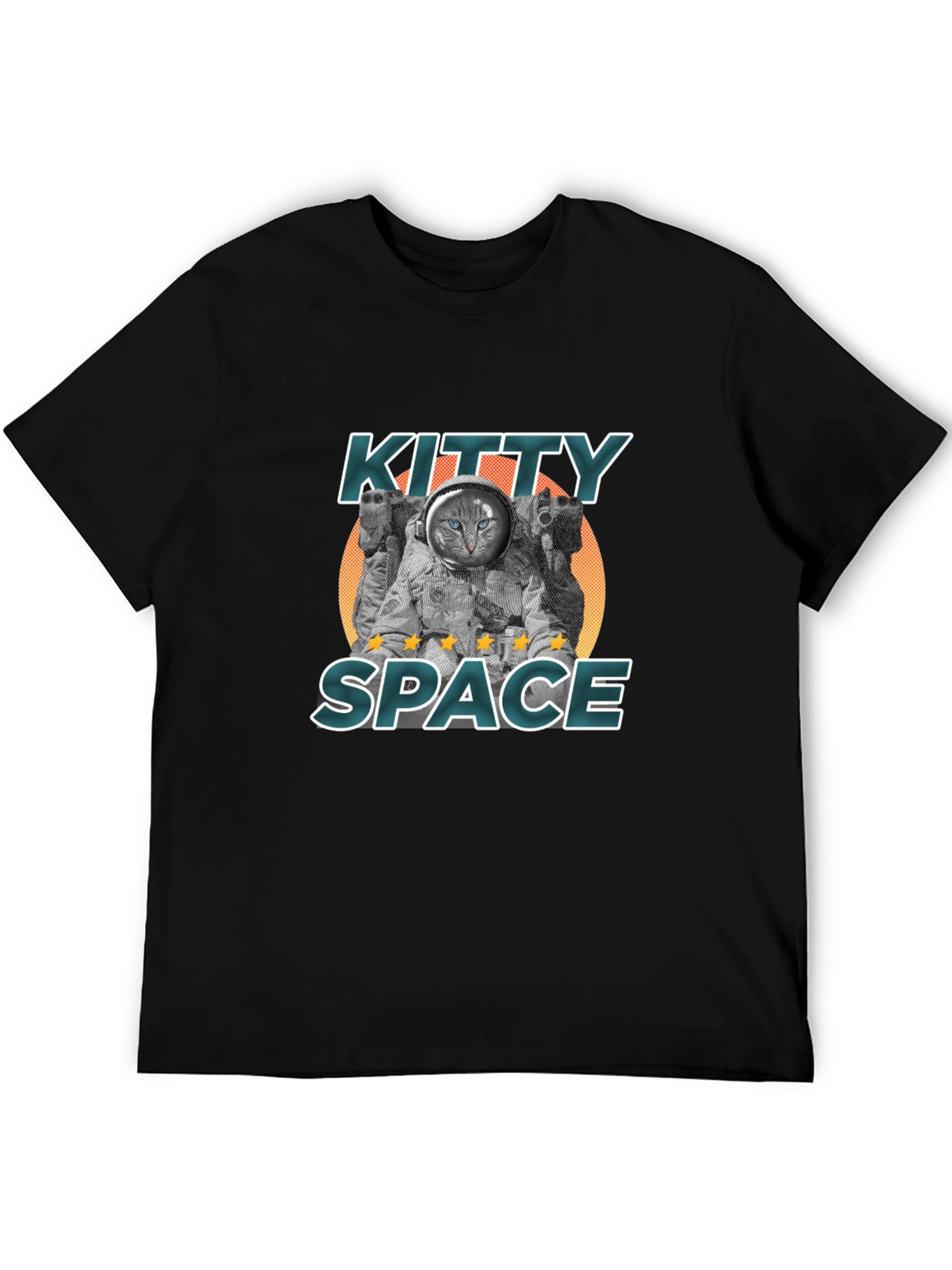 Kitty Space Black T-Shirt - Astronaut Cat Design