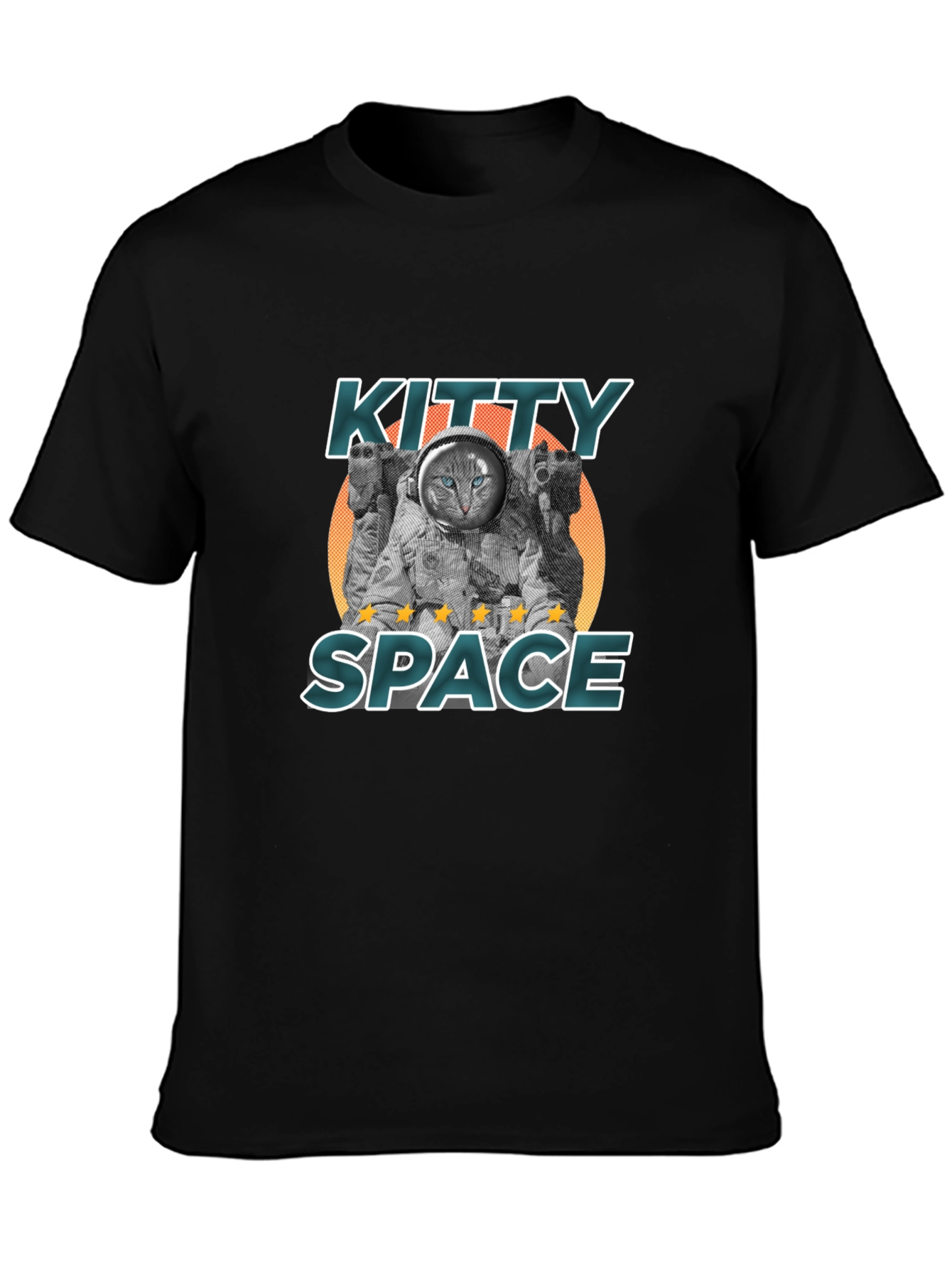 Kitty Space Black T-Shirt - Astronaut Cat Design