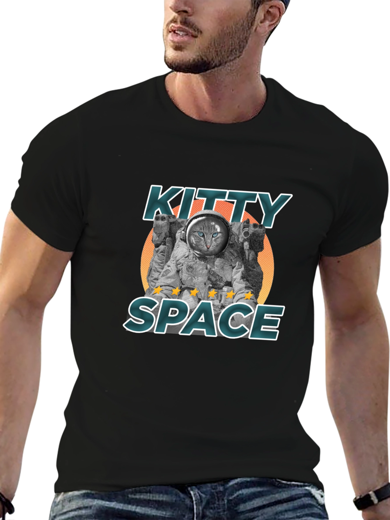 Kitty Space Black T-Shirt - Astronaut Cat Design