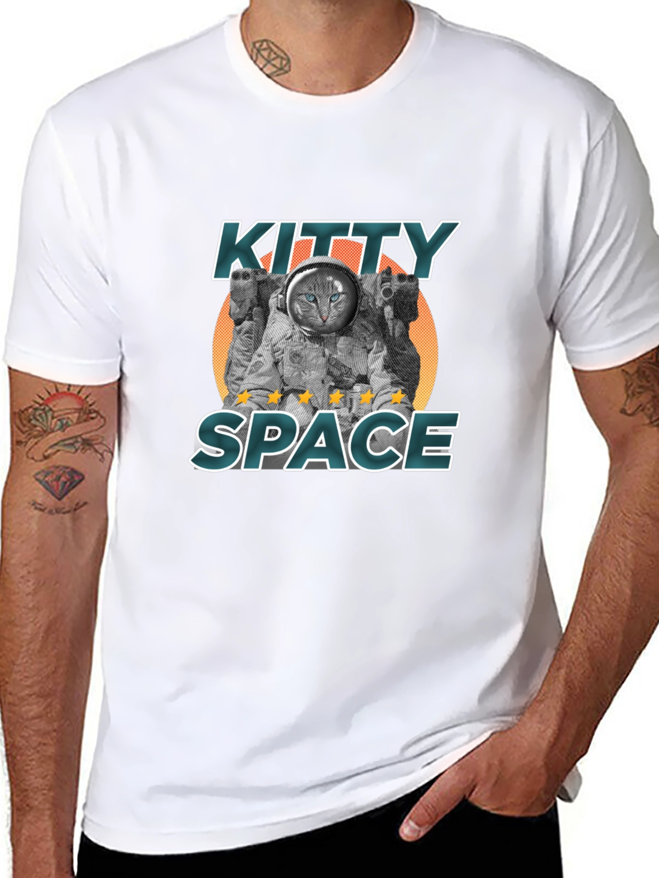 Kitty Space Black T-Shirt - Astronaut Cat Design