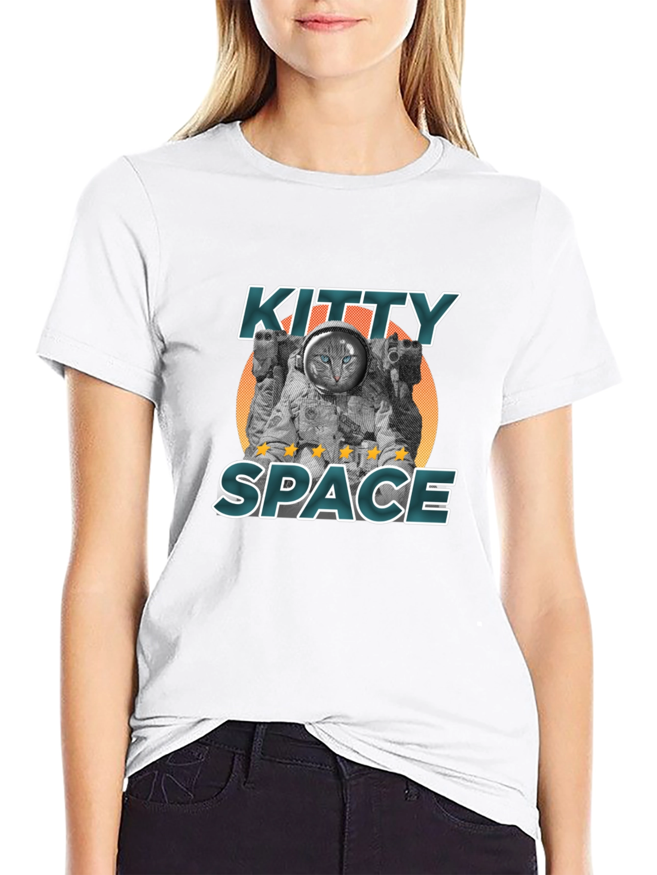 Kitty Space Black T-Shirt - Astronaut Cat Design