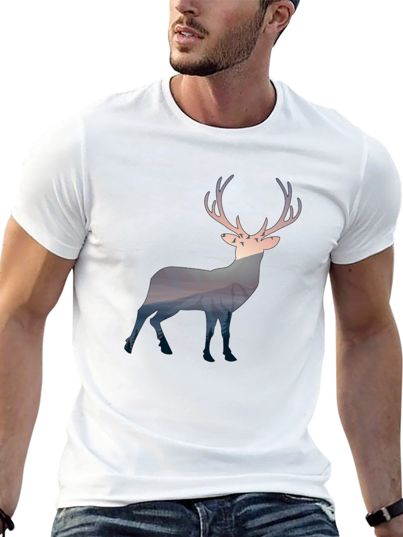 Nature Deer Graphic Tee - Mens Black T-Shirt