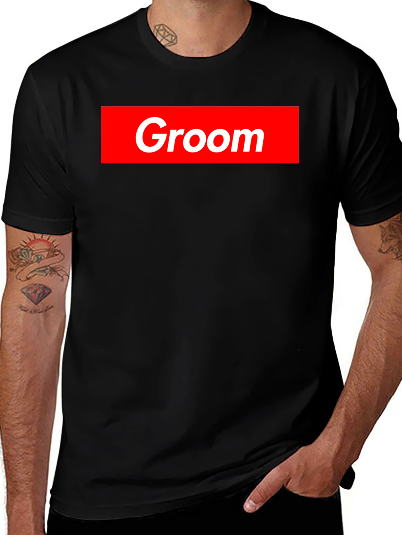 Groom Crew Tee - Bold Red Graphic